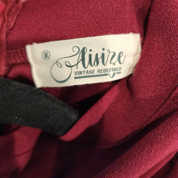 Women's M Burgundy Dress - Asymmetrical, Retro, Pencil Holiday, Party, Business - Picture 3 of 10